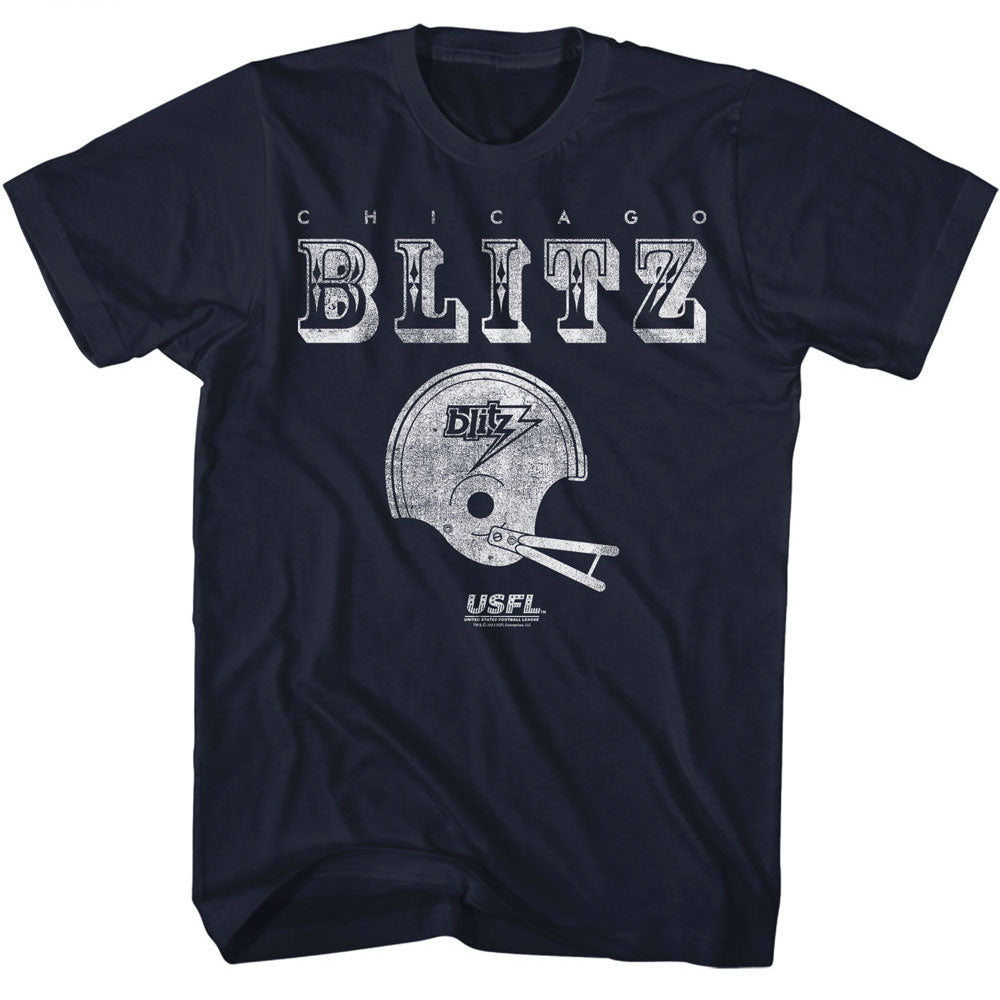 Usfl Vintage Chicago Blitz Helmet Logo Navy T-shirt