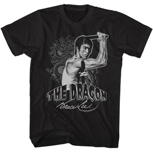 Bruce Lee The Dragon and Nunchucks Black T-shirt