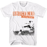 Bruce Lee Vintage Flying Kick Photo White T-shirt