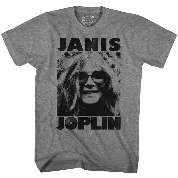 Janis Joplin Close Up Photo Grey T-shirt