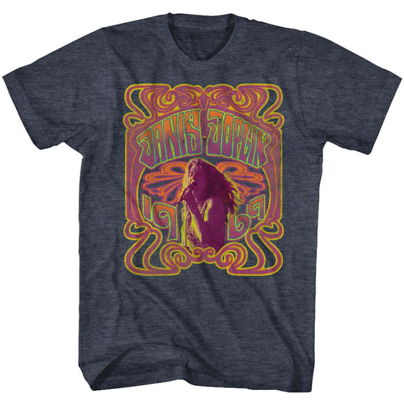 Janis Joplin Psychedelic 1969 Navy Heather T-shirt