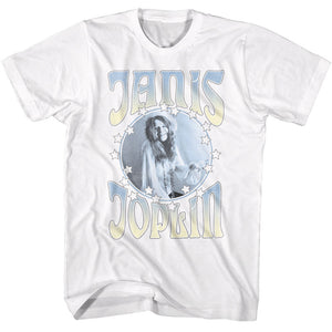 Janis Joplin Vintage Circle with Stars White T-shirt