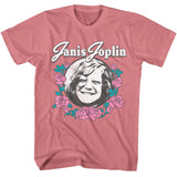 Janis Joplin Photo with Roses Mauve T-shirt
