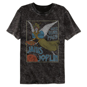 Janis Joplin Noveau Angel MIineral Washed Black T-shirt