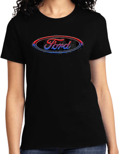 Ladies Ford Oval T-shirt Distressed Logo - Yoga Clothing for You