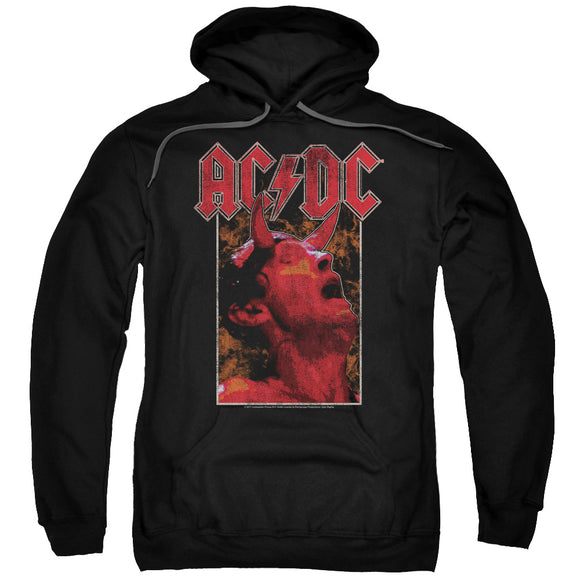 AC/DC Distressed Angus Young Devil Horns Photo Black Pullover Hoodie - Yoga Clothing for You