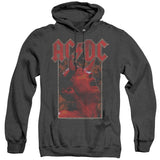 AC/DC Distressed Angus Young Devil Horns Photo Black Heather Hoodie - Yoga Clothing for You