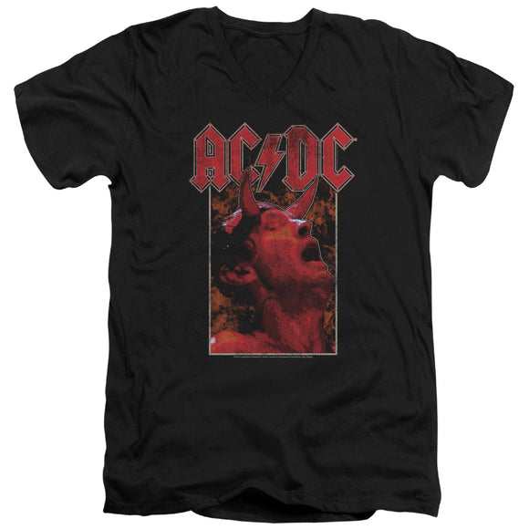 AC/DC Distressed Angus Young Devil Horns Photo Black V-neck Shirt - Yoga Clothing for You