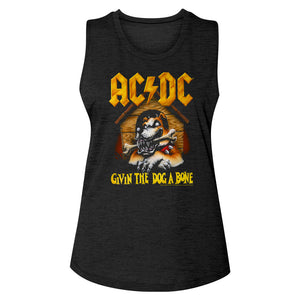 AC/DC Givin The Dog A Bone Song Ladies Sleeveless Crew Neck Slub Black Tee Shirt - Yoga Clothing for You