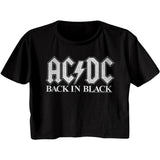 AC/DC Back in Black White Logo Ladies Black Crop Shirt - Yoga Clothing for You