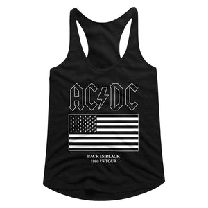 AC/DC Ladies Racerback Tanktop US Flag Back in Black US Tour Black Tank - Yoga Clothing for You