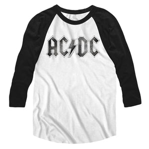 AC/DC Vintage Logo White Heather/Black 3/4 Sleeve Raglan T-shirt - Yoga Clothing for You