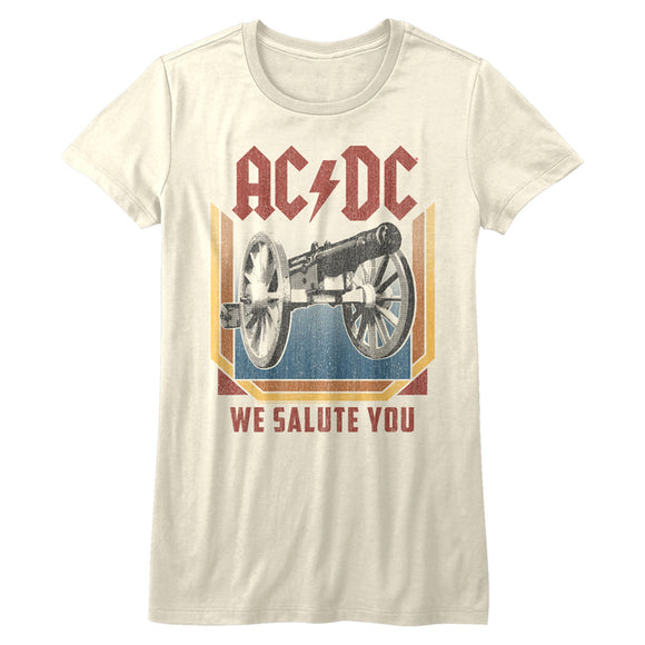 AC/DC Vintage We Salute You Album Ladies Natural T-shirt - Yoga Clothing for You