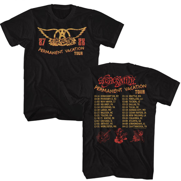 Aerosmith Permanent Vacation Tour Black Tall T-shirt Front & Back