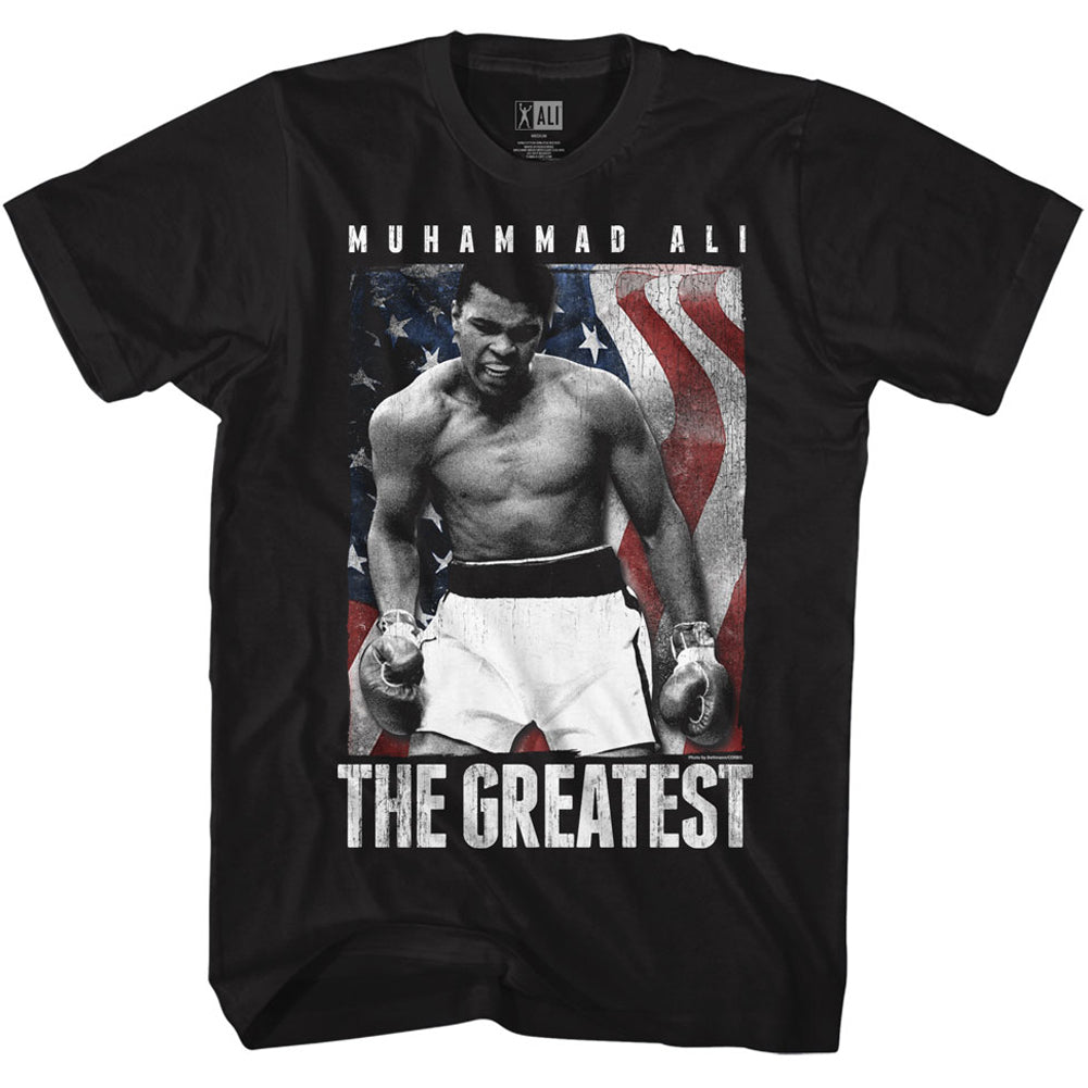 Muhammad Ali T-Shirt Distressed American Flag Black Tee