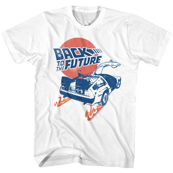 Back to the Future DeLorean Fire Tracks White Tall T-shirt - Yoga Clothing for You