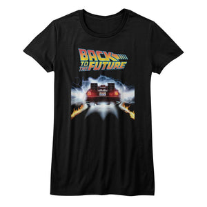 Back to the Future DeLorean Tail Lights Juniors Black T-shirt - Yoga Clothing for You