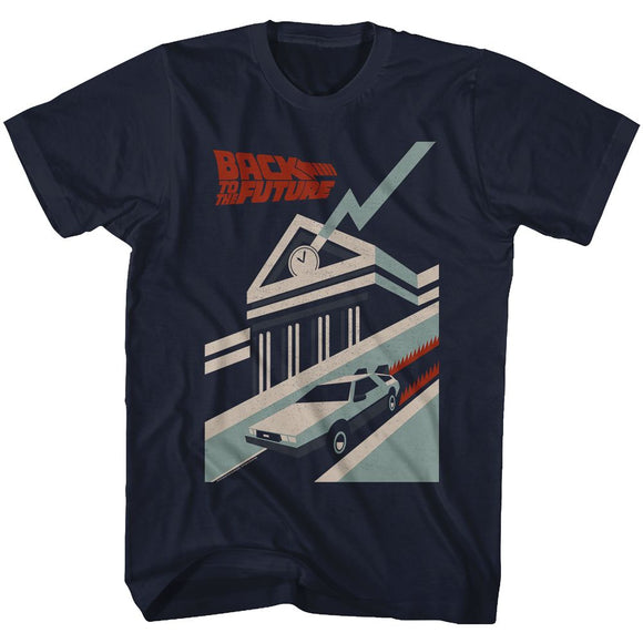 Back to the Future Clock Tower Lightning Strike Navy T-shirt - Yoga Clothing for You