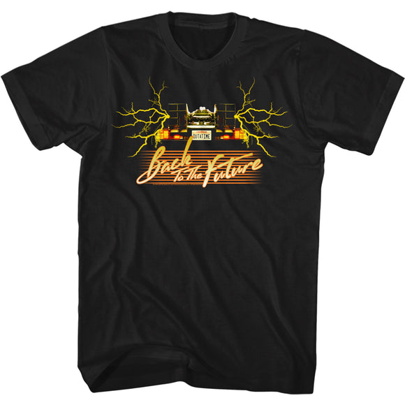Back to the Future DeLorean Lightning Strikes Black T-shirt - Yoga Clothing for You