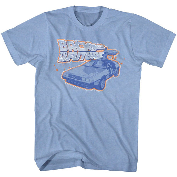 Back to the Future DeLorean Orange Outline Light Blue Heather T-shirt - Yoga Clothing for You