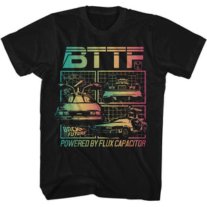 Back to the Future Rainbow Powered By Flux Capacitor Black Tall T-shirt - Yoga Clothing for You
