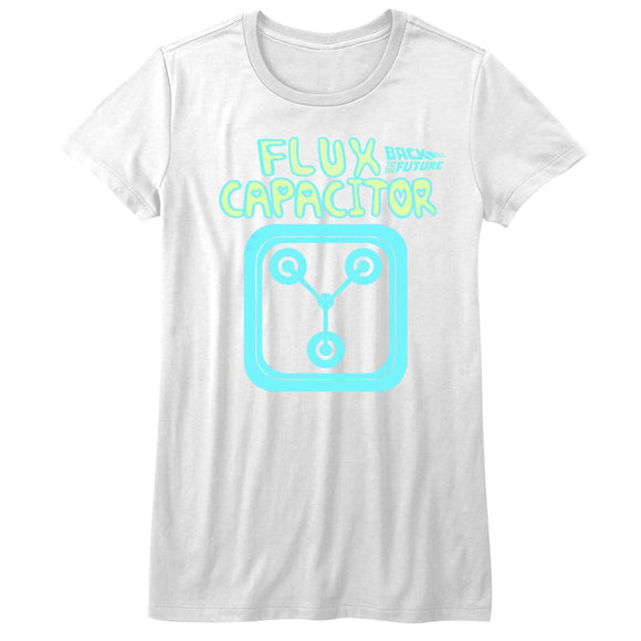 Back to the Future Neon Flux Capacitor Juniors White T-shirt - Yoga Clothing for You