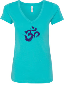 Purple Brushstroke AUM Ideal V-neck Yoga Tee Shirt - Yoga Clothing for You
