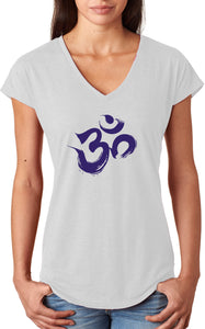 Purple Brushstroke AUM Triblend V-neck Yoga Tee Shirt - Yoga Clothing for You