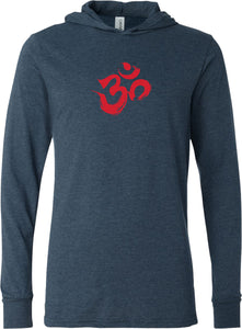 Red Brushstroke AUM Lightweight Yoga Hoodie Tee Shirt - Yoga Clothing for You