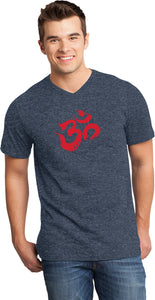 Red Brushstroke AUM Important V-neck Yoga Tee Shirt - Yoga Clothing for You