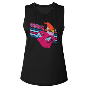 Masters of the Universe Orko Character Pose Ladies Sleeveless Muscle Black Tank Top