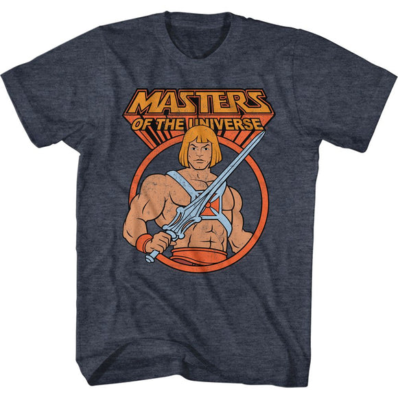 Masters of the Universe He-Man Power Sword Pose Navy Heather T-shirt