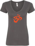 Orange Brushstroke AUM Ideal V-neck Yoga Tee Shirt - Yoga Clothing for You
