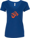 Orange Brushstroke AUM Ideal V-neck Yoga Tee Shirt - Yoga Clothing for You