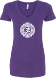 White Ornate OM Ideal V-neck Yoga Tee Shirt - Yoga Clothing for You