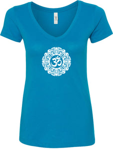 White Ornate OM Ideal V-neck Yoga Tee Shirt - Yoga Clothing for You