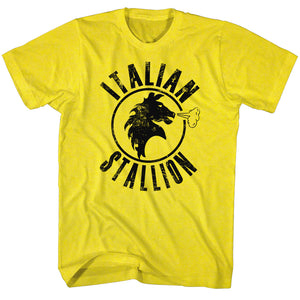 Rocky T-Shirt Distressed Black Italian Stallion Yellow Tee - Yoga Clothing for You