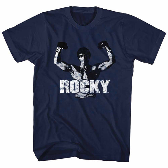 Rocky Tall T-Shirt Classic Distressed Hands up Navy Tee - Yoga Clothing for You