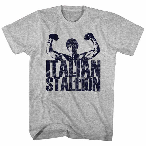 Rocky T-Shirt Distressed Italian Stallion Hands Up Gray Heather Tee - Yoga Clothing for You