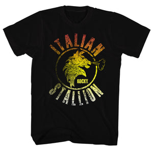 Rocky Tall T-Shirt Distressed Gradient Italian Stallion Black Tee - Yoga Clothing for You