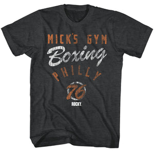 Rocky Tall T-Shirt Distressed Mick's Gym Boxing Philly 76 Black Heather Tee - Yoga Clothing for You