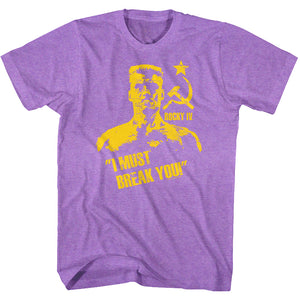 Rocky T-Shirt Distressed Ivan Drago I Must Break You Purple Heather Tee - Yoga Clothing for You