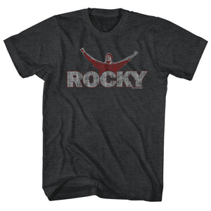 Rocky Tall T-Shirt Distressed Hands Up Logo Black Heather Tee - Yoga Clothing for You