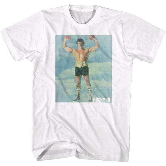 Rocky T-Shirt Distressed Flex Up In The Clouds White Tee - Yoga Clothing for You