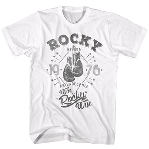 Rocky Tall T-Shirt 1976 Boxing Gloves Win Poster White Tee - Yoga Clothing for You