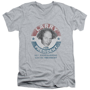 Three Stooges Slim Fit V-neck Larry Knucklehead President Heather - Yoga Clothing for You