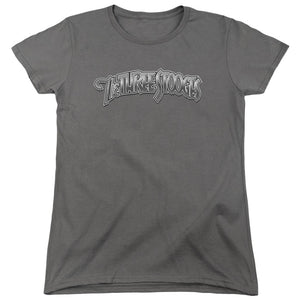 Three Stooges Womens T-Shirt Metallic Logo Charcoal Tee - Yoga Clothing for You