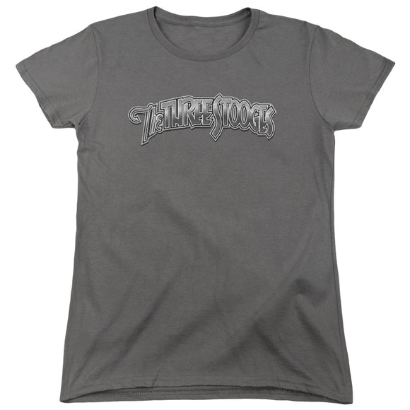 Three Stooges Womens T-Shirt Metallic Logo Charcoal Tee - Yoga Clothing for You