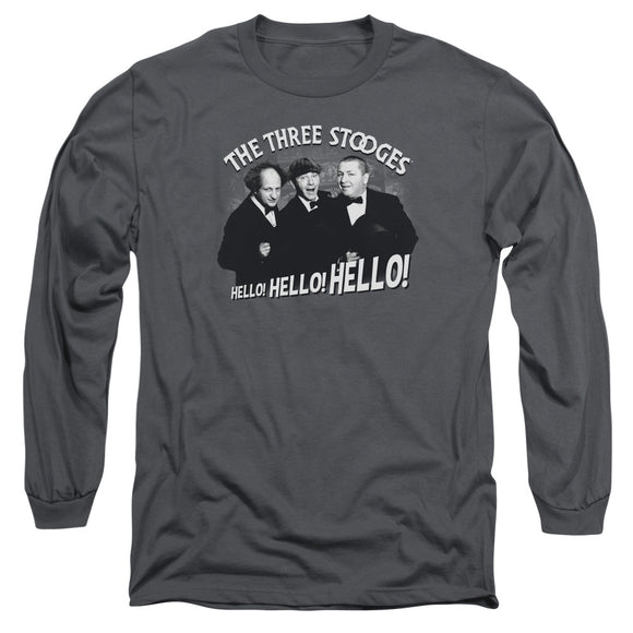 Three Stooges Long Sleeve T-Shirt Hello Hello Hello Charcoal - Yoga Clothing for You