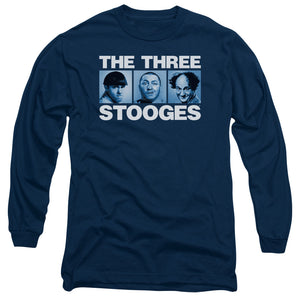 Three Stooges Long Sleeve T-Shirt Headshots Navy Tee - Yoga Clothing for You